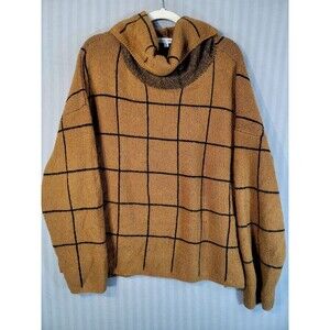 Baltic Born Womens window pane Check Knit Sweater 1X cowl neck long sleeve